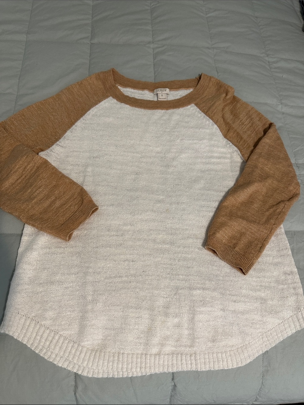 J. Crew Two-Tone Raglan Crewneck Sweater - Tan & Cream